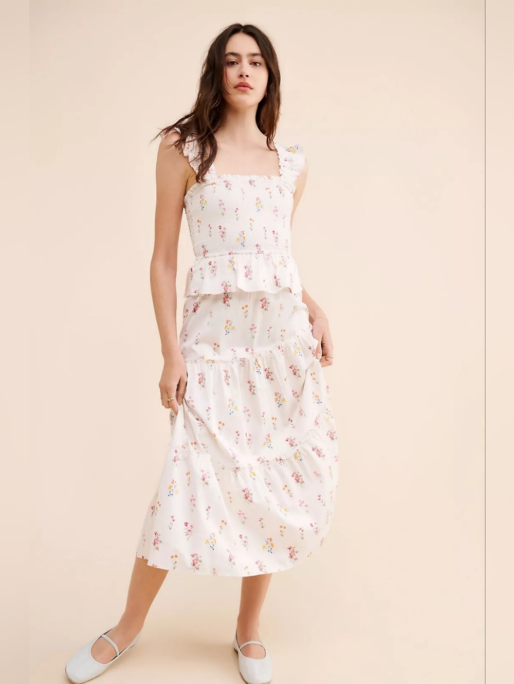Anthropologie Rachel Parcell Smocked Flutter Sleeve Floral Midi Dress Cotton